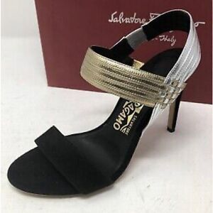 Salvatore Ferragamo Lalin Gold and Silver Sandal Heels Sz 8.5